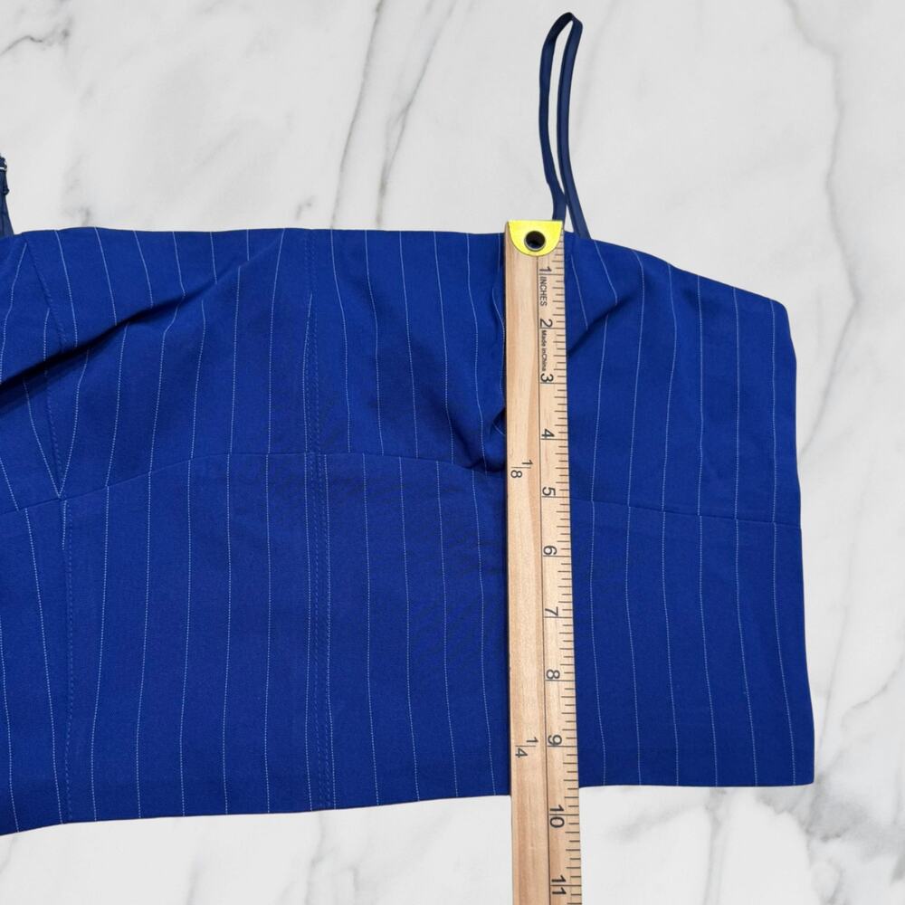 Walter Baker Tanvi Strapless Pinstripe Bustier Crop Top Blue XL - Picture 8 of 9